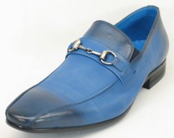 Carrucci Blue Genuine Leather Loafers With Bracelet With Black Burnished Tip KS308-08B2.