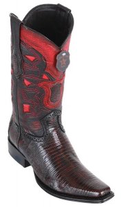 Los Altos Black Cherry Genuine Teju Lizard Leather European Square Toe Cowboy Boots 760718