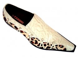 Fiesso Bone Leopard Hair Pointed Toe Leather Shoes FI8027