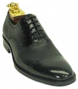 Carrucci Black Genuine Deer Leather Oxford Shoes KS500-22.
