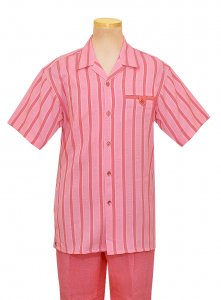 Tony Blake Pastel Pink With Salmon Shadow Stripe Design 2 Piece Short Sleeve Outfit SS352