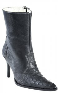 Los Altos Ladies Black Genuine Ostrich Short Top Boots With Zipper 360305