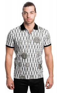 V.I.P. Black / White Medusa Design Short Sleeve Polo Shirt VPK20