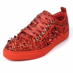 Fiesso Red Glitter Red Spikes Low Cut Sneaker FI2429.