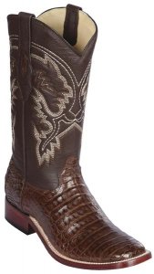 Los Altos Brown Genuine Caiman Belly Leather Wide Square Toe Cowboy Boots 8228207