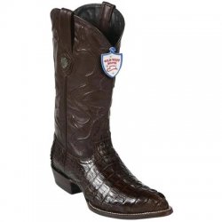 Wild West Brown Genuine Caiman Tail J Toe Cowboy Boots 2990107