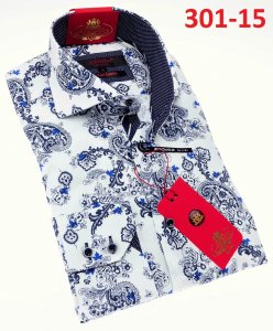 Axxess White / Navy / Blue Paisley Modern Fit Cotton Dress Shirt 301-15.