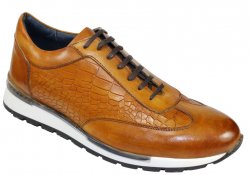 Duca Di Matiste "Varsi" Cognac Genuine Calfskin Leather / Crocodile Print Lace-Up Sneakers.