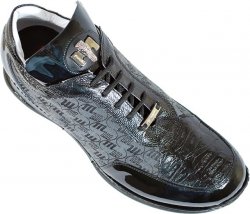 Mauri 8741/7 Black/Grey Genuine Alligator And Patent Leather/Mauri Fabric Sneakers With Gold Mauri Alligator Head