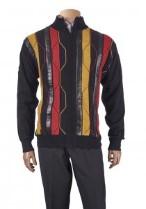 Inserch Black / Red / Mustard Gold PU Leather Zip-Up Sweater 411