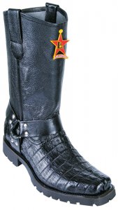 Los Altos Black Genuine All-Over Crocodile Tail Skin Biker Boots 550105