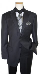 Giorgio Cosani Black/Silver Pinstripes Luxury Fine Wool Suit 892
