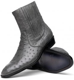 Marco Di Milano "Giorgio" Grey Serpentine Genuine Ostrich Quill Dress Boot