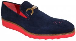 Emilio Franco "Tonio" Navy / Red Suede Tractor Sole Bit Loafer Shoes.