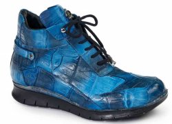 Mauri ''8567'' Multi Blue Genuine Baby Crocodile / Nappa Leather Ankle Sneakers.