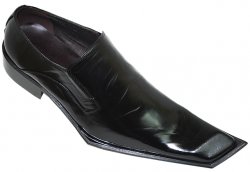 Zota Black Diagonal Toe Wrinkle Leather Shoes G838