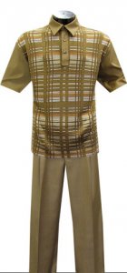 Silversilk Dune with Cognac / Cream / White Accents 2 Pc Knitted Silk Blend Outfit # 1853