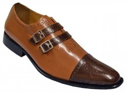 Liberty Brown Combo Eel Print PU Leather Cap Toe Double Monk Strap Shoes LS-1048
