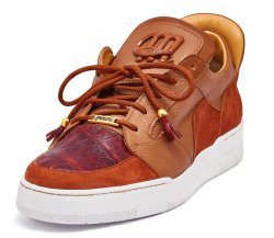 Mauri 8412 Boss Gold Genuine Caiman Crocodile / Suede / Patent Leather Casual Sneakers.