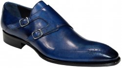 Duca Di Matiste "Vergato" Blue Genuine Italian Calfskin Double Monk Strap Loafer Shoes.