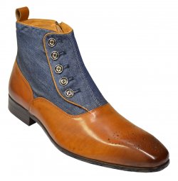 Carrucci Cognac / Denim Blue Genuine Leather Spat-Style Button-Up Boots KB524-12DC