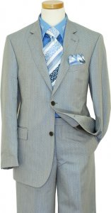 Extrema By Zanetti Slate Blue / White Geometric Design Super 120's Wool Suit FU2814/3
