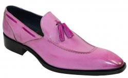 Duca Di Matiste "Rieti" Pink Genuine Calfskin Tassels Loafers Shoes.