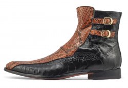 Mauri "Serpent" Black & Gold Genuine Ostrich Leg / Python Boots 3081.