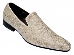 Fiesso White / Silver Grey Rhinestone Encrusted Leather Loafers FI7101