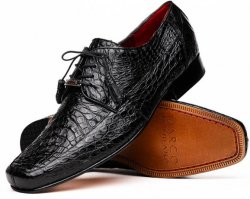 Marco Di Milano "Leonardo" Black Genuine Caiman Crocodile Dress Shoes