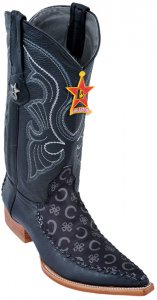 Los Altos Black Fashion Design / Deer Skin 3X Toe Cowboy Boots 955305