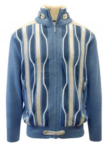 Silversilk Light Blue / Navy / Beige Snakeskin Print Zip-Up Faux Fur Collar Sweater 3250