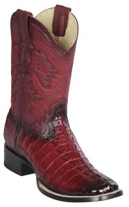 Los Altos Faded Burgundy Genuine Caiman Tail Wide Square Toe Cowboy Boots 8220143