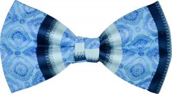 Classico Italiano Navy Blue Sky Blue White Artistic Design 100% Silk Bow Tie / Hanky Set BT031