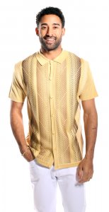Stacy Adams Honey Mustard / Brown Button Up Knitted Short Sleeve Shirt 3107