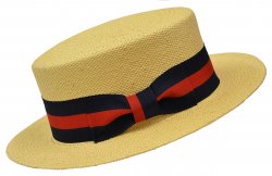 Bruno Capelo Natural Cream Straw Boater Hat With Blue / Red Band BC-632