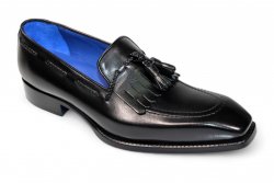 Emilio Franco "Tommaso" Black Genuine Italian Calf Leather Tassel Loafers.