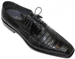 Romano "Odie" Black All-Over Genuine Lizard Shoes With Pleated Design On Top