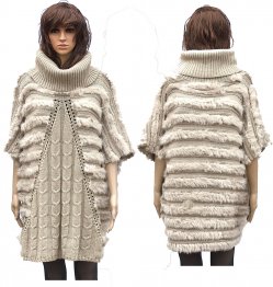 Winter Fur Ladies Beige Genuine Rabbit Poncho W05P04BG