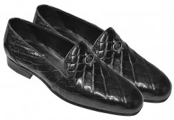 Mauri "Ghiberti" 1017 Black Genuine Body Alligator Hand Painted Burnished Loafer Shoes.