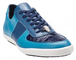 Belvedere "Rana" Baby Blue / Navy Genuine Crocodile And Soft Calf Casual Sneakers With Alligator Head 33019