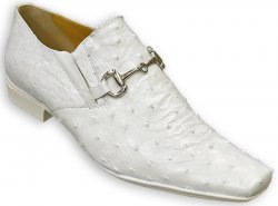 Mauri "Cape Town" 0215 White All-Over Genuine Ostrich Loafer Shoes With Bracelet On Front.
