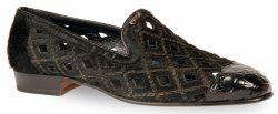 Mauri 4852 Black Genuine Crocodile Flank / Pony Hair Loafer Shoes.