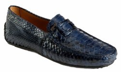 Mauri 3405 Blue Genuine Python Loafer Shoes.