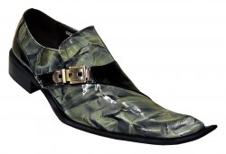 Zota Green Marble Genuine Leather Loafer Shoes Diagonal Toe With Monk Strap G838-103