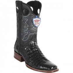 Wild West Black Genuine Leather Caiman Belly Square Toe Cowboy Boots 28188205