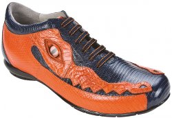 Belvedere "Corona" Navy / Orange Genuine Crocodile/Lizard Sneakers With Eyes 2801