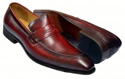 Carrucci Burgundy Burnished Calfskin Leather Loafer Shoes KS478-501