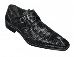 Mezlan "Gables" Black Genuine All Over Crocodile Shoes With Monkstrap 13778-F