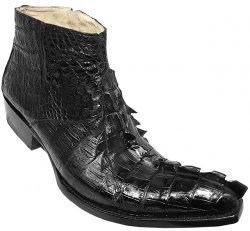 Pecos Bill "Coronado" Black All-Over Hornback Crocodile With Three Crocodile Tails Ankle Boots